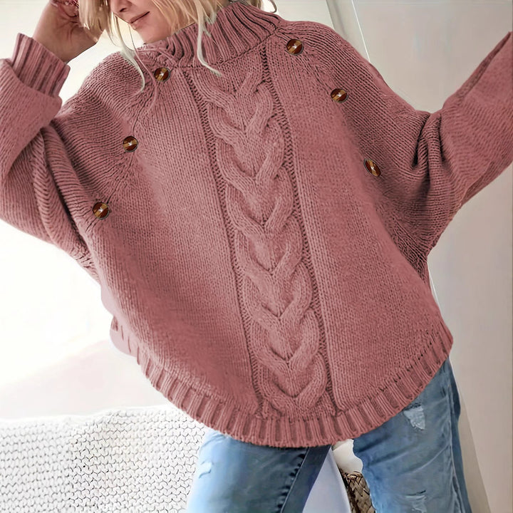 Damen Grobstrickpullover mit hochgeschlossenem Kragen und dekorativer Zopf-Struktur Drune
