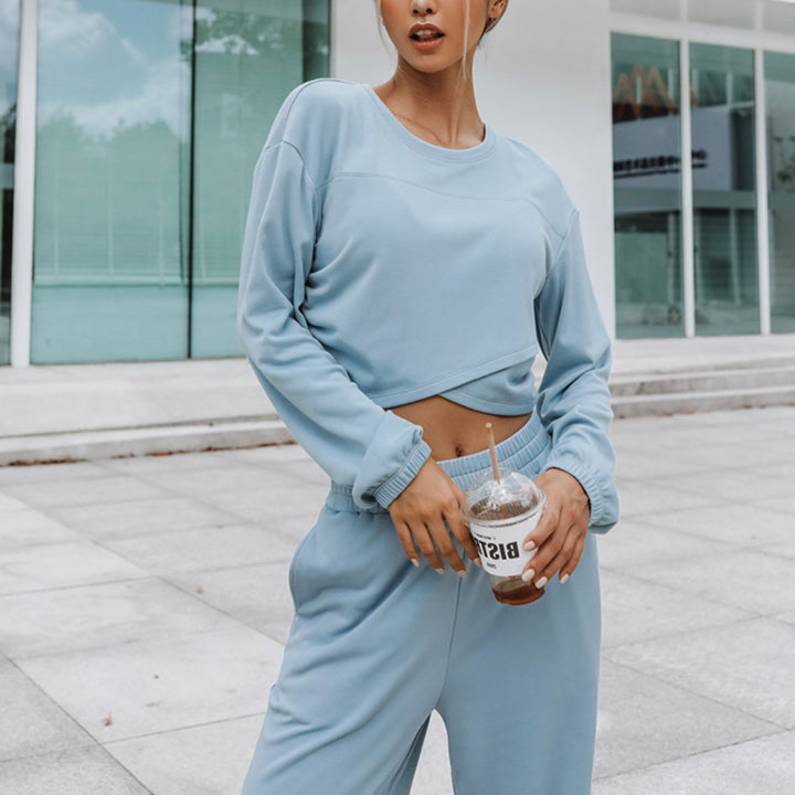 Damen nan weites Lounge-Hosen-Set mit hohem Komfortbund und kurzem Sweatshirt Drune