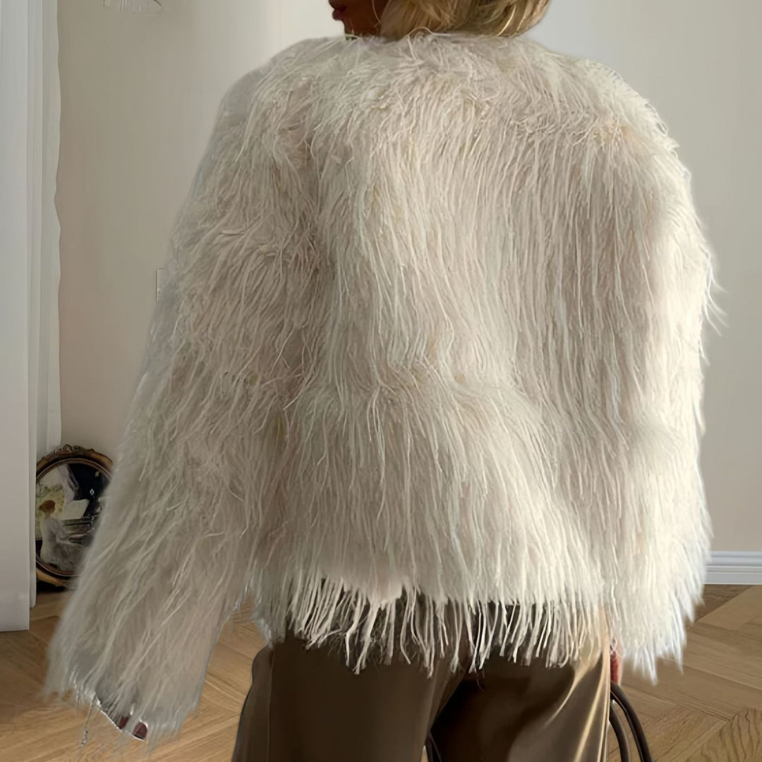 Damen Modische Kunstpelzjacke mit voluminösen Ärmeln Drune