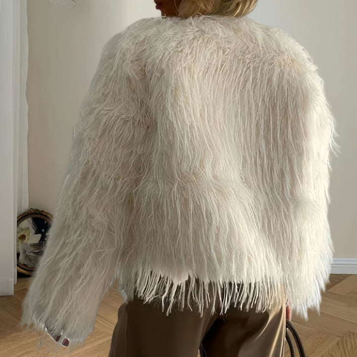 Damen Modische Kunstpelzjacke mit voluminösen Ärmeln Drune