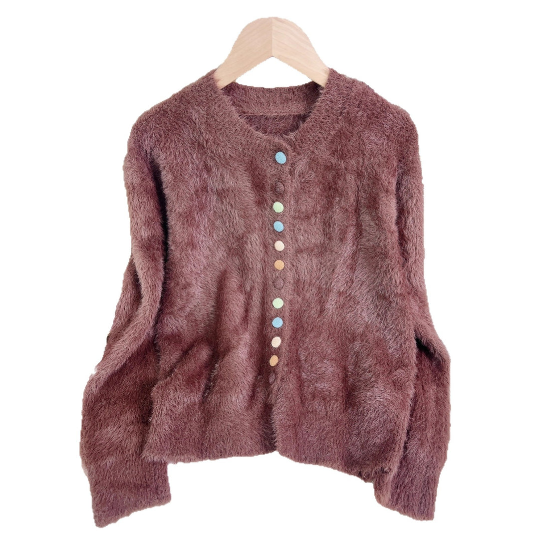 Damen flauschige Strickjacke mit bunten Knöpfen und weit geschnittenem Design Drune