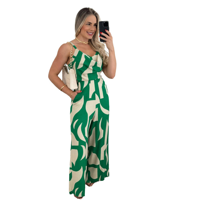 Damen Jumpsuit mit elegantem Wasserfall-Ausschnitt und weitem Bein Drune