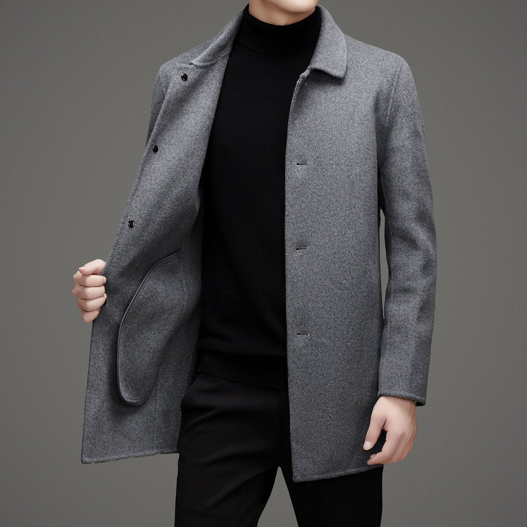 Herren Wollmantel mit elegantem Kragen und funktionalen Taschen Drune