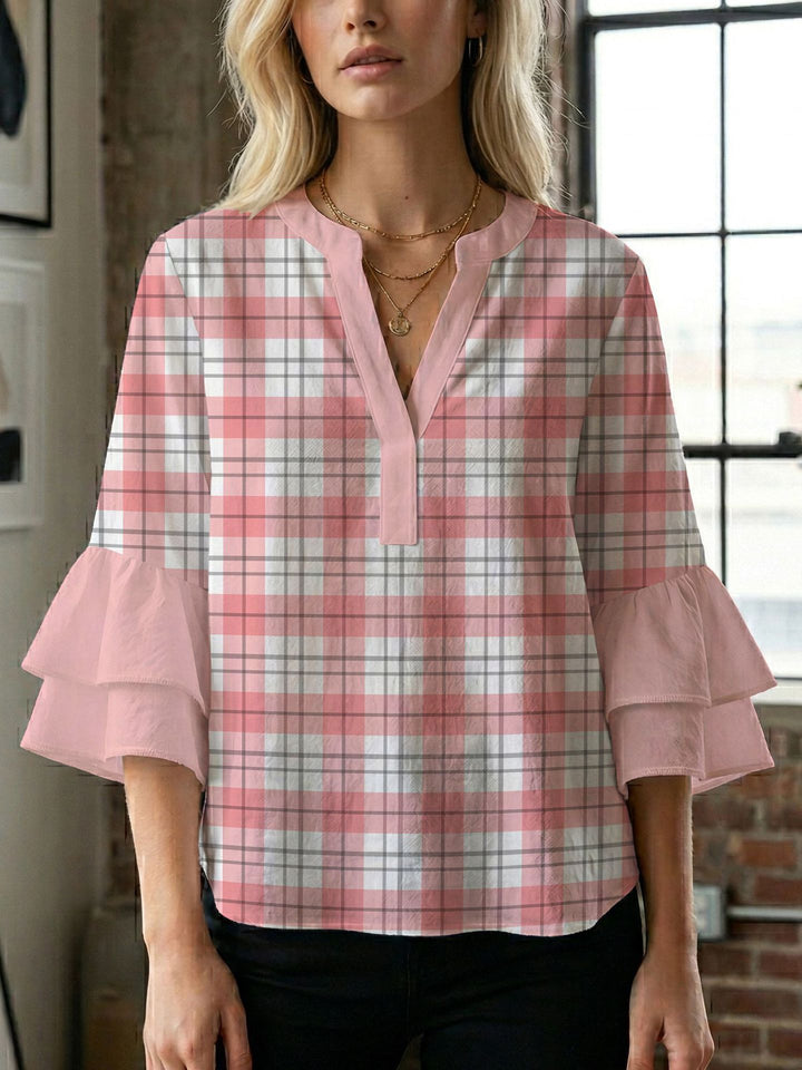 Damen Bluse mit voluminösen Flügelärmel und intensivem Blattmuster Drune
