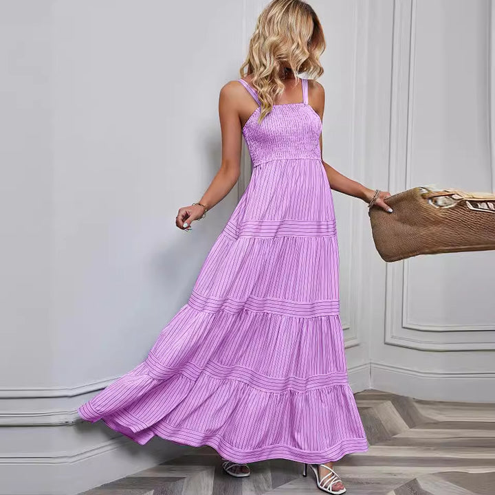 Damen Maxikleid mit raffiniertem Pliszeedesign und elastischem Oberteil Drune