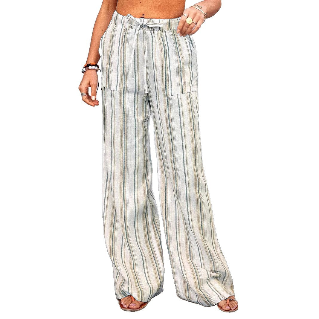Damen Weit geschnittene Leinenhose mit elastischem Bund und seitlichen Taschen Drune