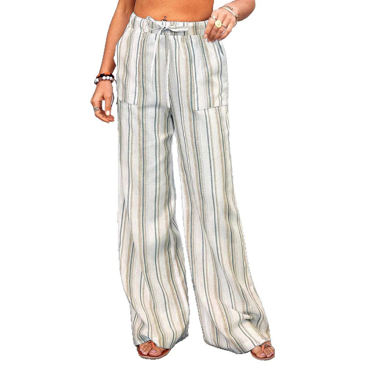 Damen Weit geschnittene Leinenhose mit elastischem Bund und seitlichen Taschen Drune