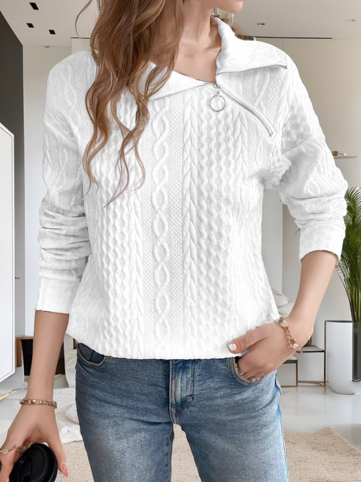 Damen legerer Strickpullover mit kurzem Reißverschluss und strukturierter Oberfläche Drune