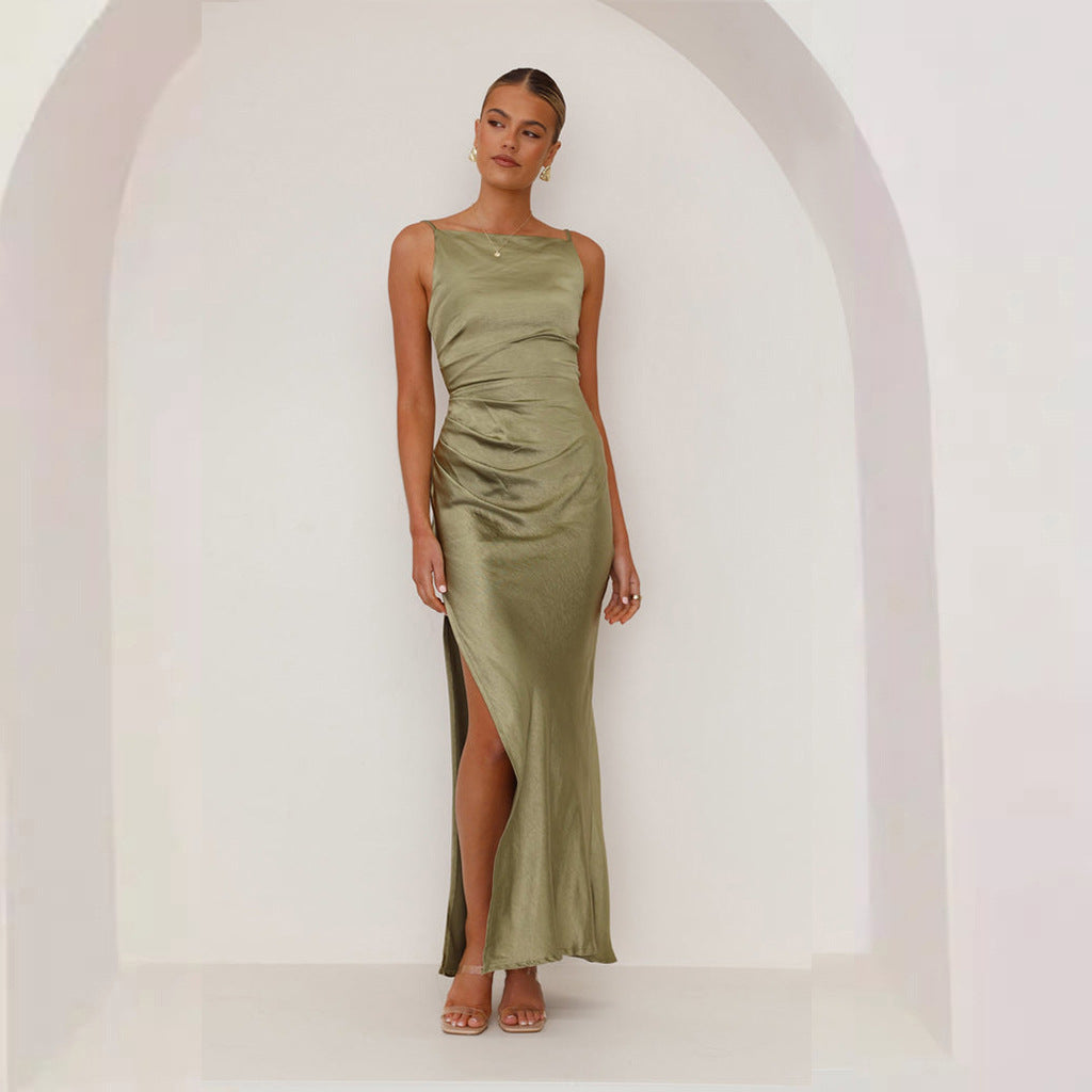 Damen Maxikleid mit elegantem Satin-Finish und hoch geschnittenem Schlitz Drune