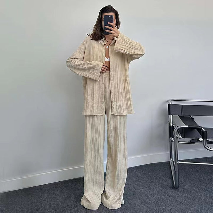 Damen lässiges Übergrößen-Hemd und lockere Hose Set Drune