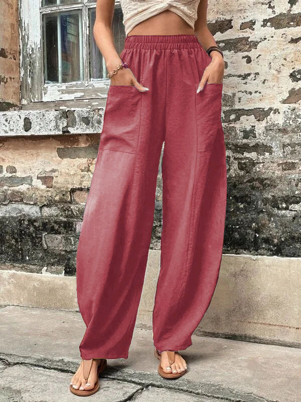 Damen Weite Palazzo-Hosen mit elastischem Bund und praktischen Taschen Drune