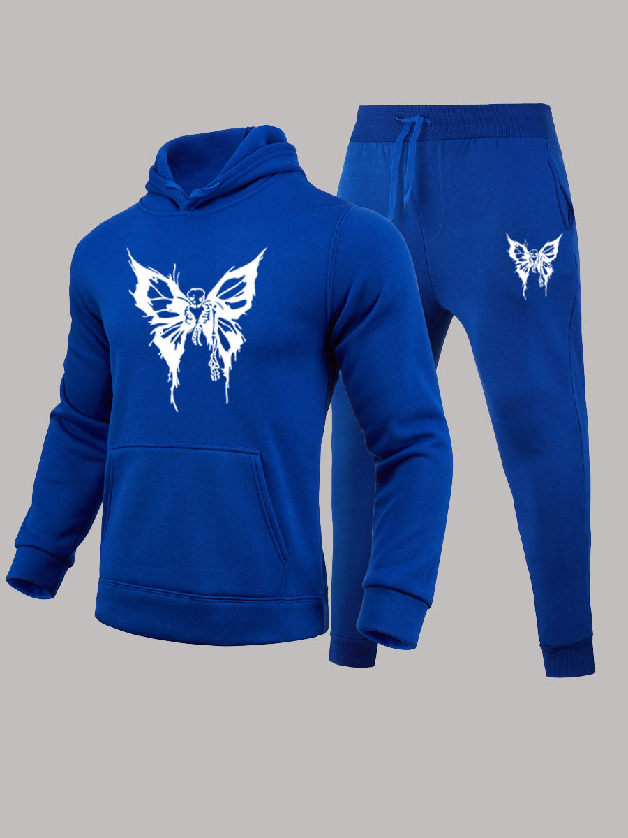 Damen Sportliches Hoodie- und Jogginghose-Set mit detailliertem Schmetterlingsmotiv Drune