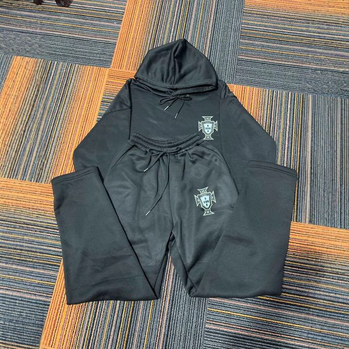 Unisex nan zweiteiliges Lounge-Set aus schwerer Baumwollmischung mit Kapuze und elastischem Bundhose Drune