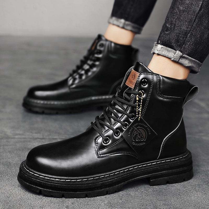 Damen Lederstiefeletten mit robustem Profil und Schnürung Drune