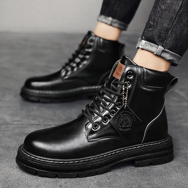 Damen Lederstiefeletten mit robustem Profil und Schnürung Drune
