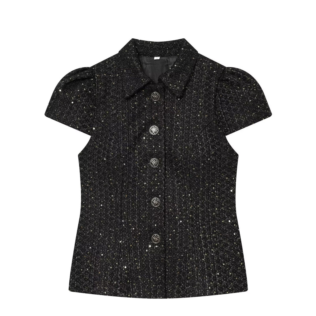 Damen elegante Bluse mit strukturiertem Gewebe und dekorativen Knöpfen Drune