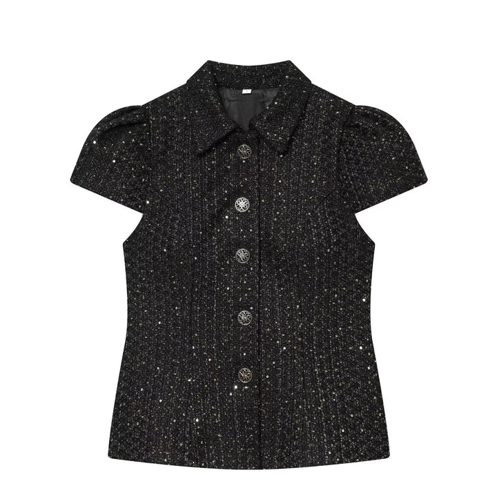 Damen elegante Bluse mit strukturiertem Gewebe und dekorativen Knöpfen Drune