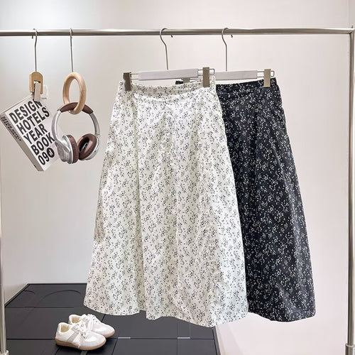 Damen Midirock mit floralem Muster und elastischem Bund Drune