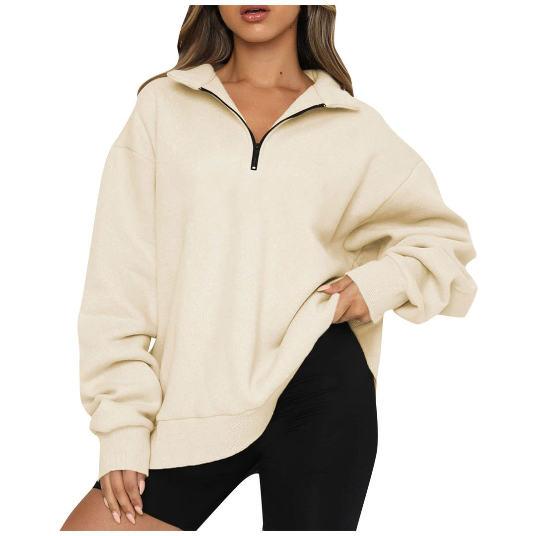 Damen nan oversized Sweatshirt mit halbem Reißverschluss, weichem Fleece-Innenfutter und Kängurutasche Drune