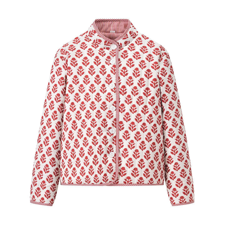 Damen modische Blousonjacke mit floralem Muster und praktischen Knopfdetails Drune