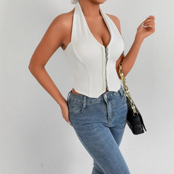Damen Halterneck Top mit Reißverschluss Drune