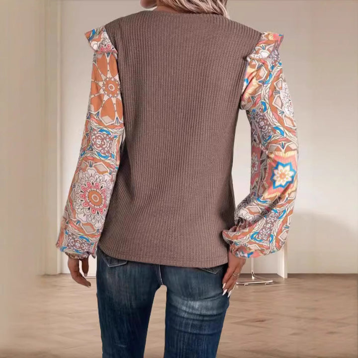 Damen modisches Oberteil mit Rüschendetails und kreativen Ärmelprints Drune