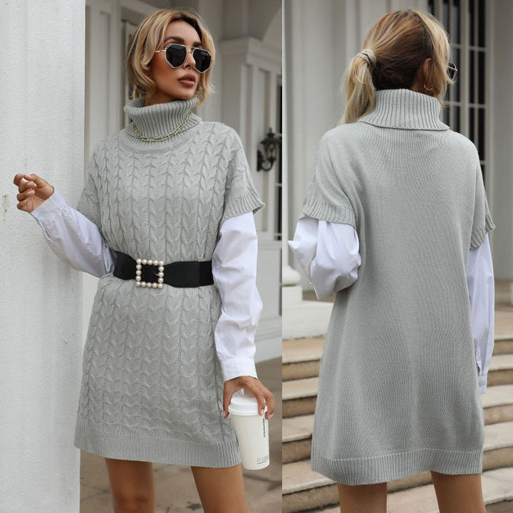 Damen Strickkleid mit hohen Kragen und modischem Zopfmuster Drune
