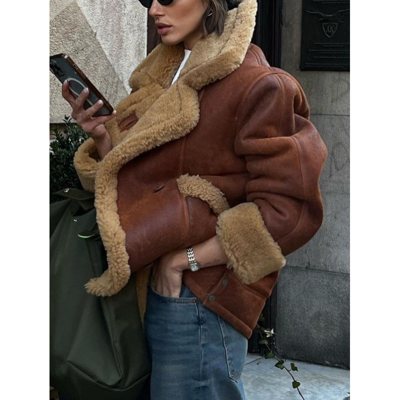 Damen lässiger Pelzmantel mit oversized Schnitt Drune