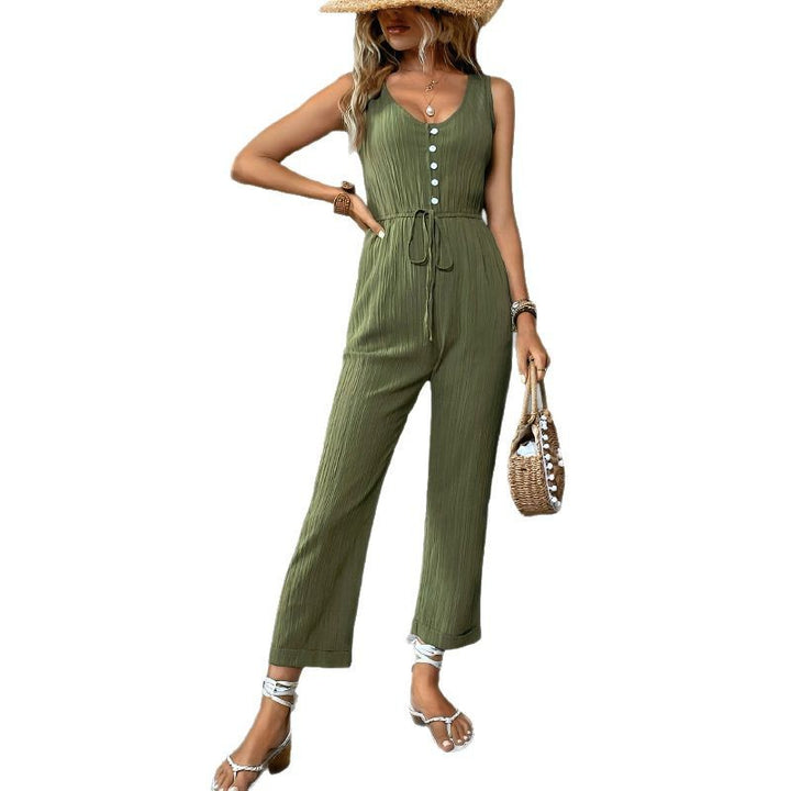 Damen stilvoller Jumpsuit mit Knopfleiste und elastischem Taillenzug Drune