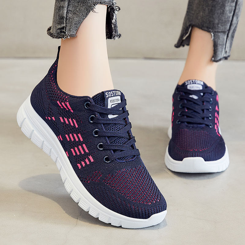 Damen nan flexible Strick-Fit-Sneaker mit elastischem Sockenschuh, dämpfender Waben-EVA-Zwischensohle und Zuglasche Drune