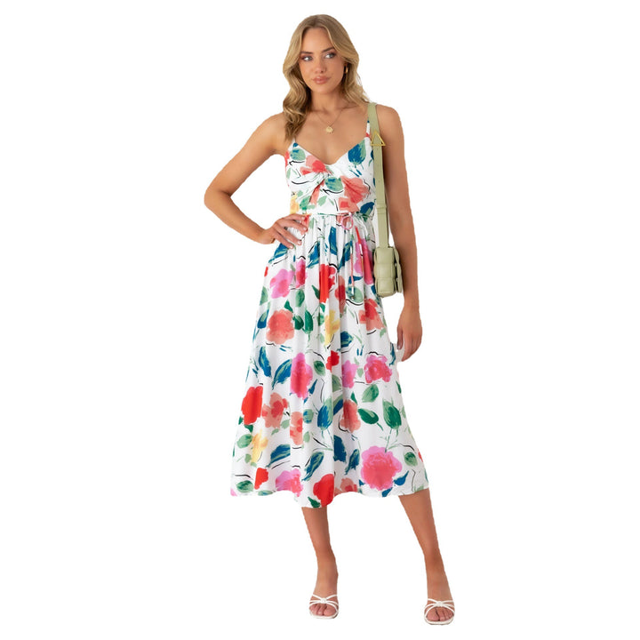 Damen Midikleid mit elegantem Wickeldesign und floralem Mustermix Drune