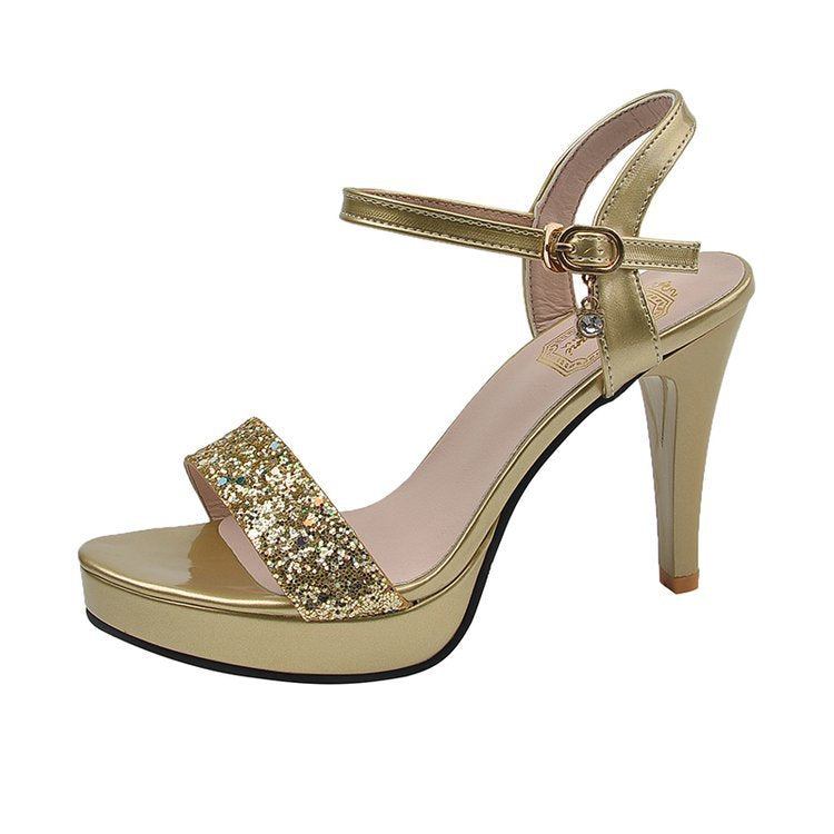 Damen Glitzernde Plateau-Sandaletten mit verstellbarem Riemen Drune