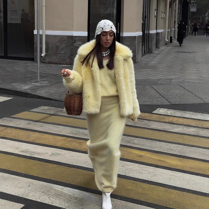Damen Kunstpelzjacke mit voluminösen Ärmeln Drune