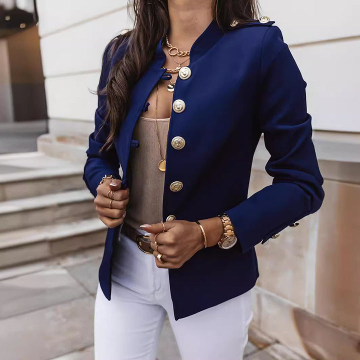 Damen nan militärischer Blazer mit Stehkragen und dekorativen Goldknöpfen Drune
