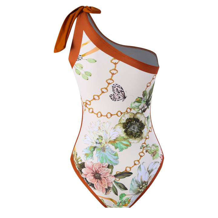Damen Einteiler Badeanzug mit asymmetrischem Schnitt und elegantem Wickelrock Drune