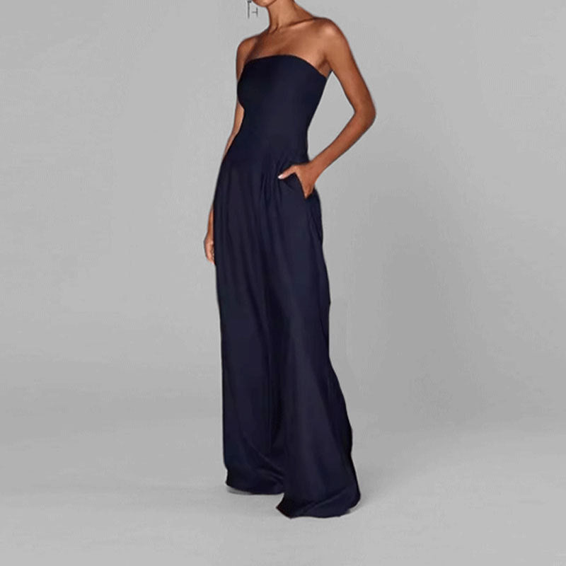 Damen Hochwertiger Jumpsuit mit schulterfreiem Design und weitem Bein Drune