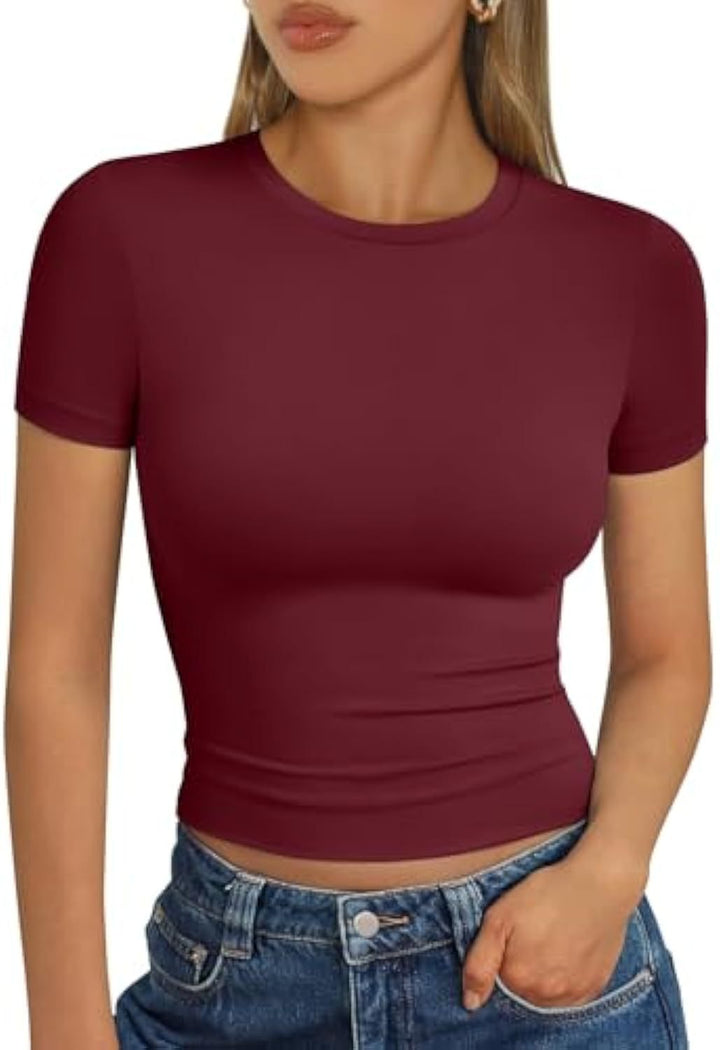 Damen figurbetontes Kurzarmshirt aus elastischem Material Drune