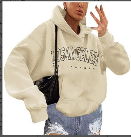 Damen Kapuzenpullover mit modernem Los Angeles Print und weitem Schnitt Drune