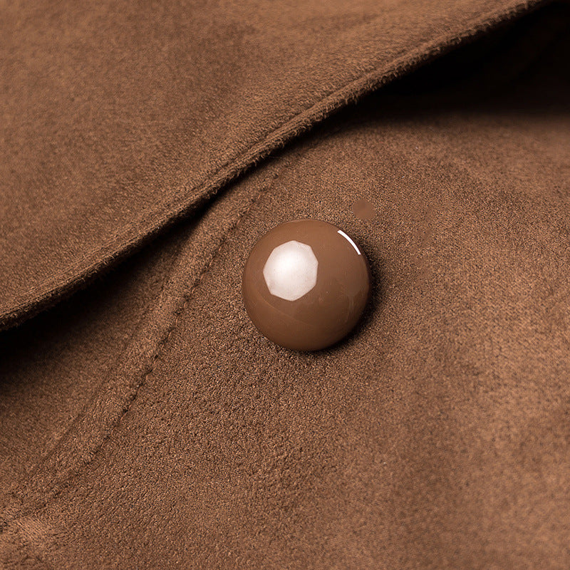 Damen modische Trenchjacke mit tailliertem Schnitt und abnehmbarem Gürtel Drune