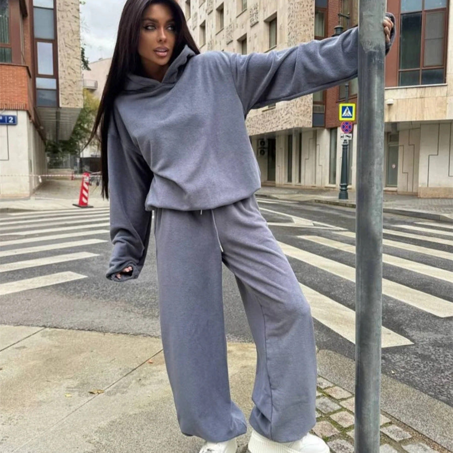 Damen Fleece-Loungewear-Set mit praktischen Taschen und lässigem Schnitt Drune