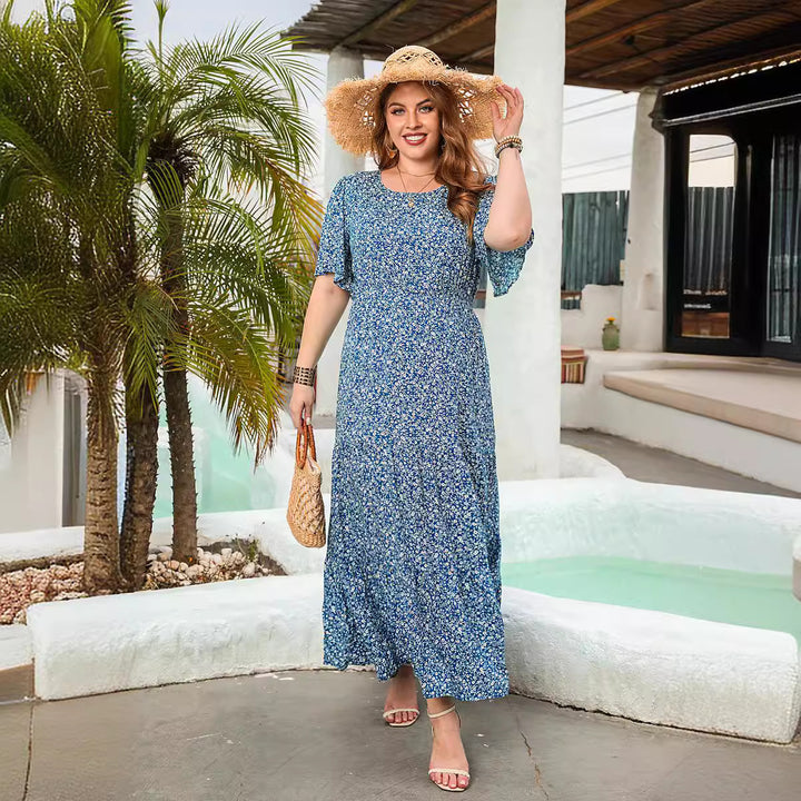 Damen Maxikleid mit floralen Mustern und elastischem Bund Drune