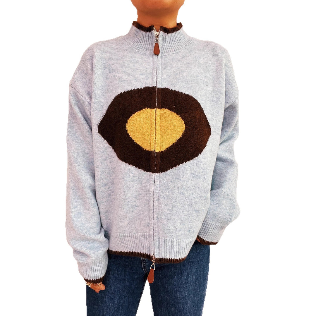 Damen kuscheliger Strickpullover mit Reißverschluss und einzigartigem Design Drune