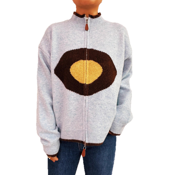 Damen kuscheliger Strickpullover mit Reißverschluss und einzigartigem Design Drune