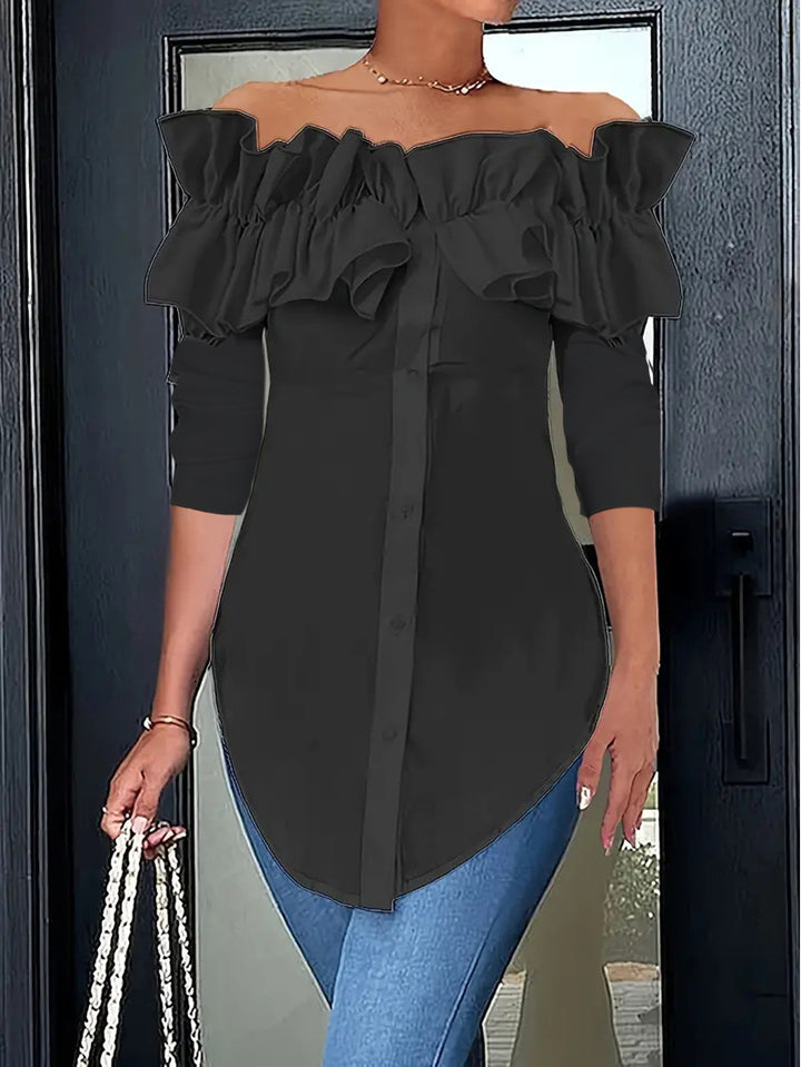 Damen Bluse mit schulterfreiem Design und voluminösen Rüschendetails Drune