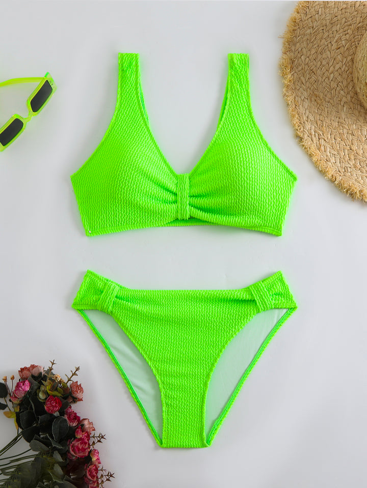 Damen strukturierter Bikini mit versetztem Band Drune
