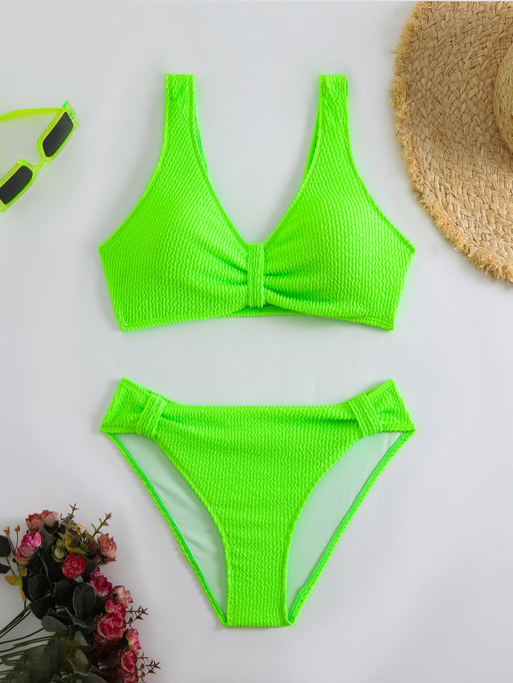 Damen strukturierter Bikini mit versetztem Band Drune