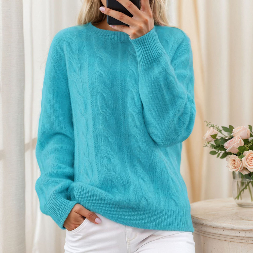 Damen nan kuscheliger Zopfstrickpullover mit Rundhalsausschnitt Drune