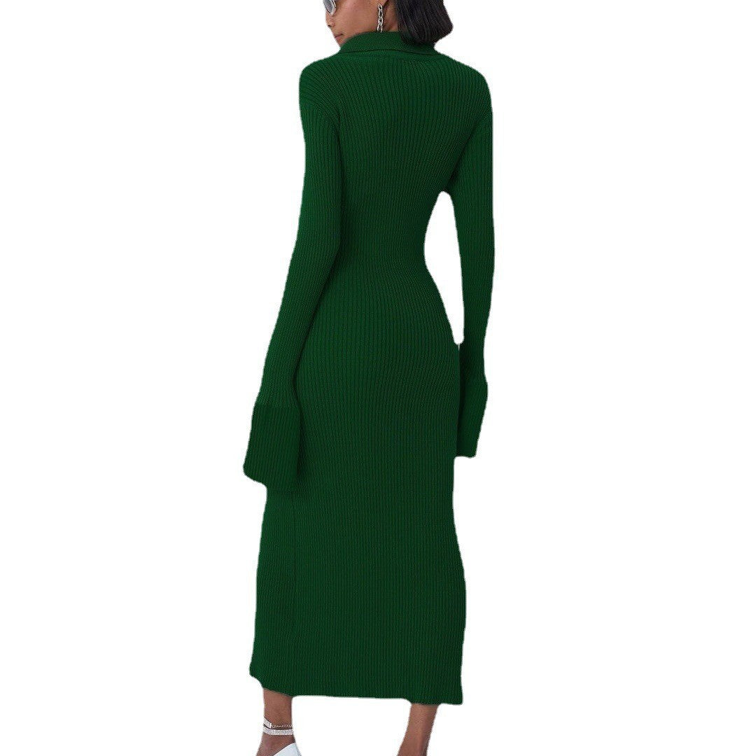 Damen Ribbed Knit Kleid mit Knöpfchen und Seitenriegel Drune