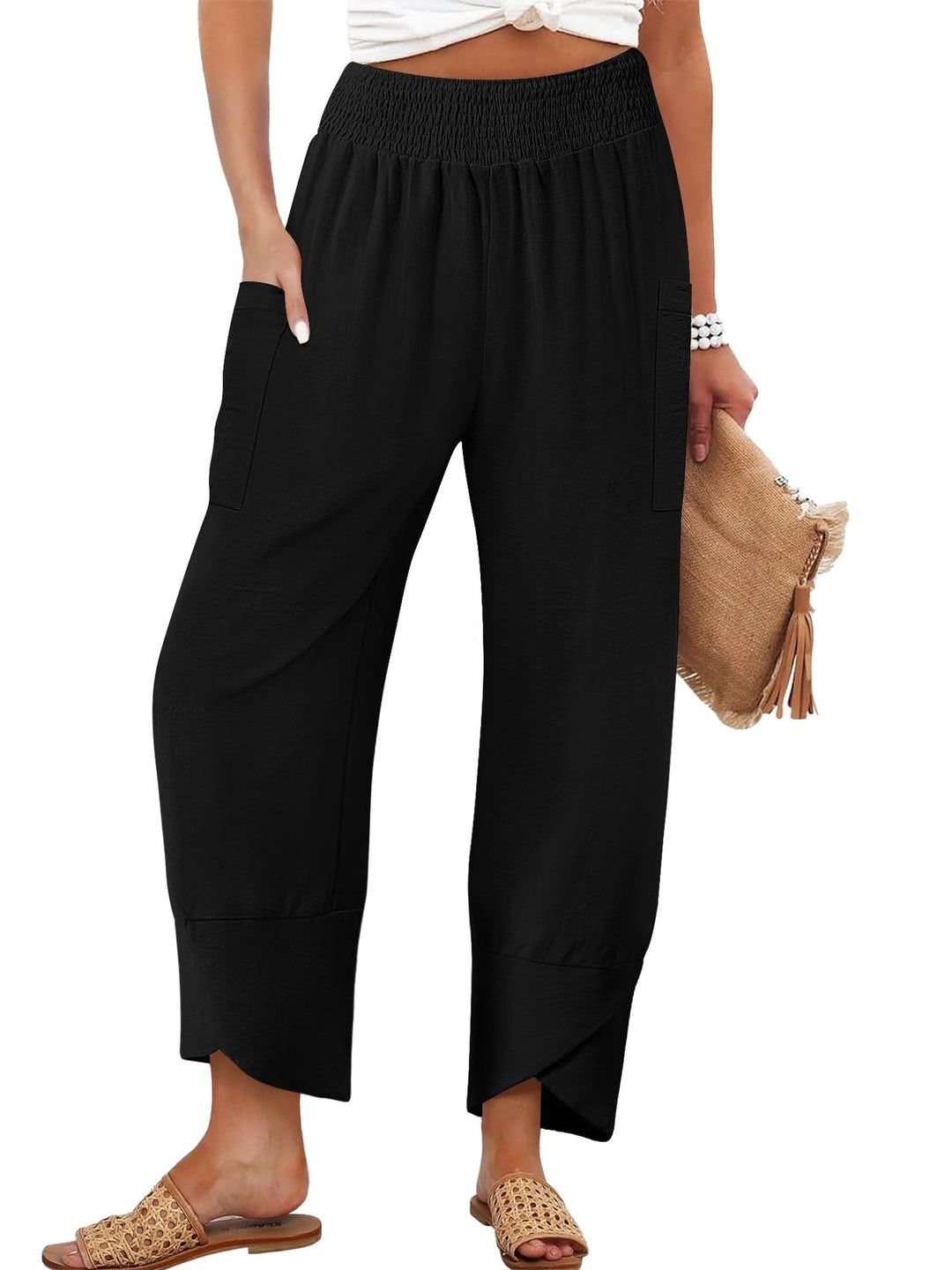 Damen Weite Sommerhose mit elastischem Bund und praktischen Taschen Drune