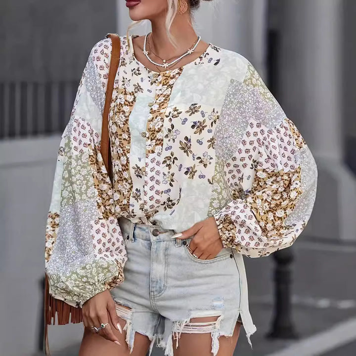 Damen Bluse mit einzigartigem Patchwork-Design Drune